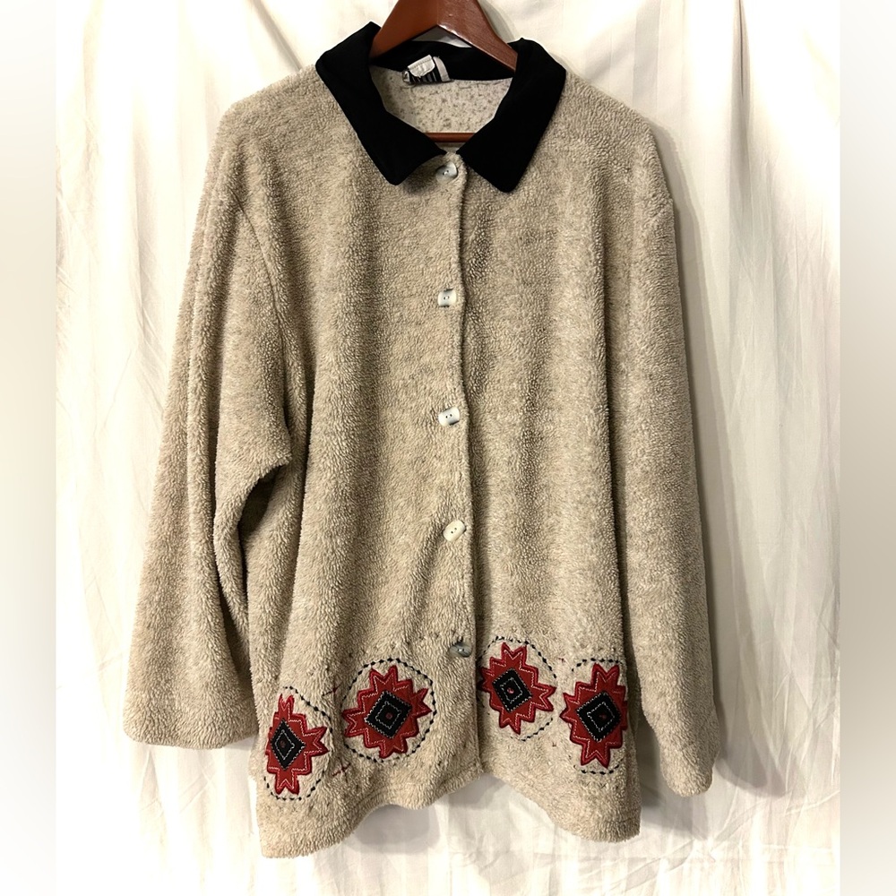 Vintage Teddi Beige and Black Fleece Jacket